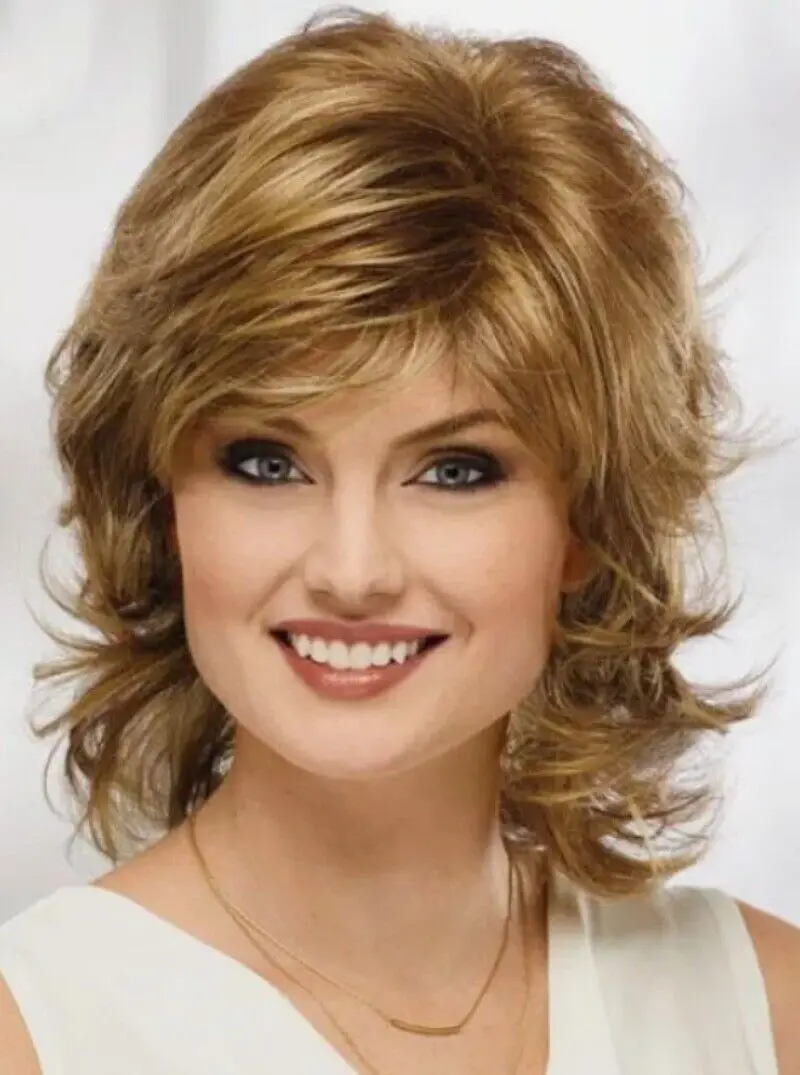 

Medium Length Blonde Brown Wavy Layered Synthetic Hair Capless Wigs Women Daily