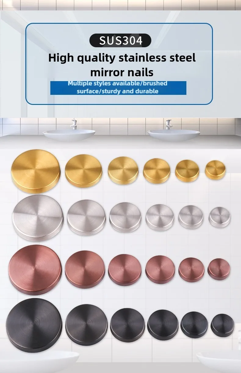 8 Sets 16-40mm Spiegelbefestigungsschrauben, Dekorative Kappen, Nagel, Werbeglasschraube, 304 Edelstahl-Abdeckung, Möbelbeschläge – Detail 1