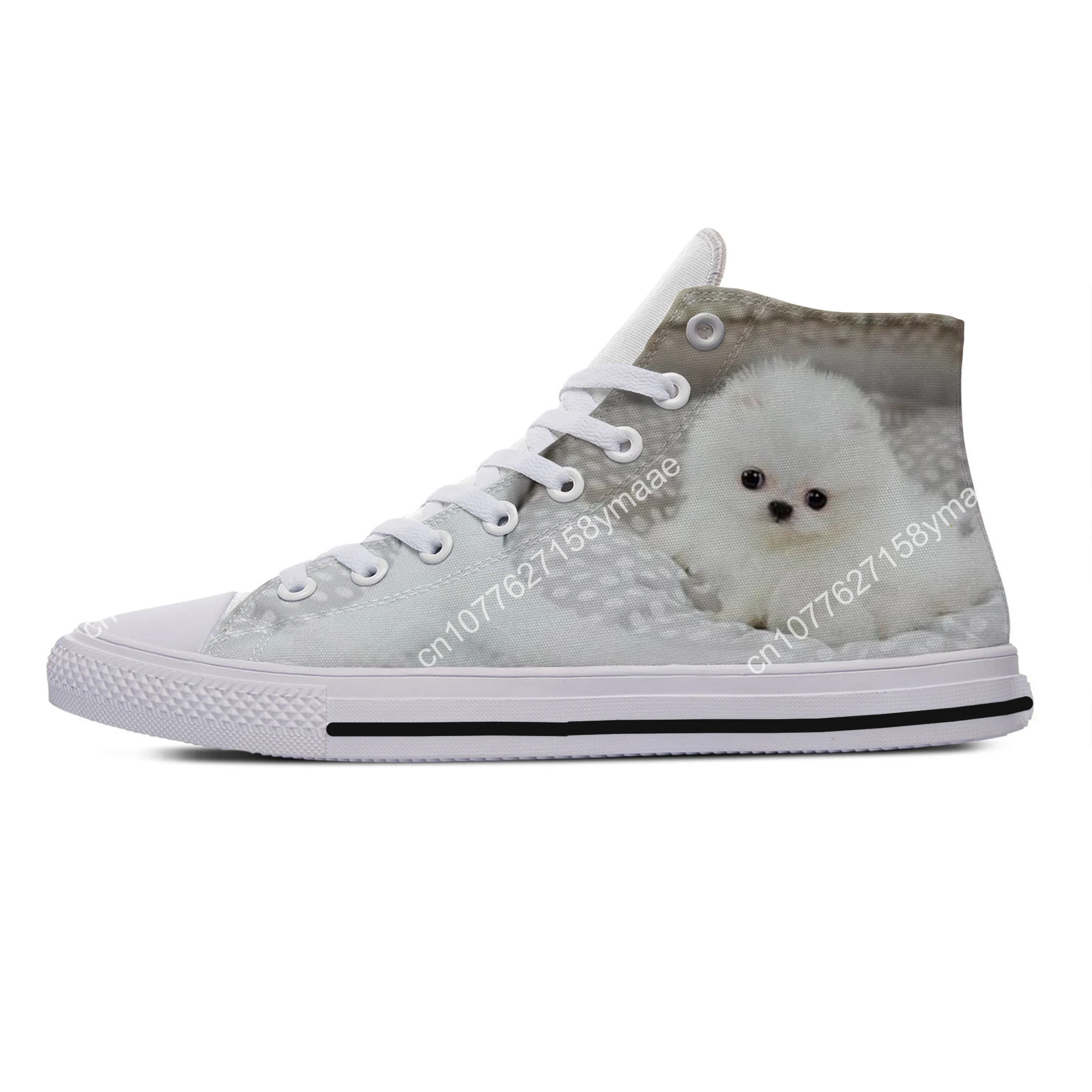 Hot Summer Pomeranian Animal Pets Dog Cut Kawaii Lightweight High Top Canvas Shoes Men Women Casual Sneakers Classic Board Shoes