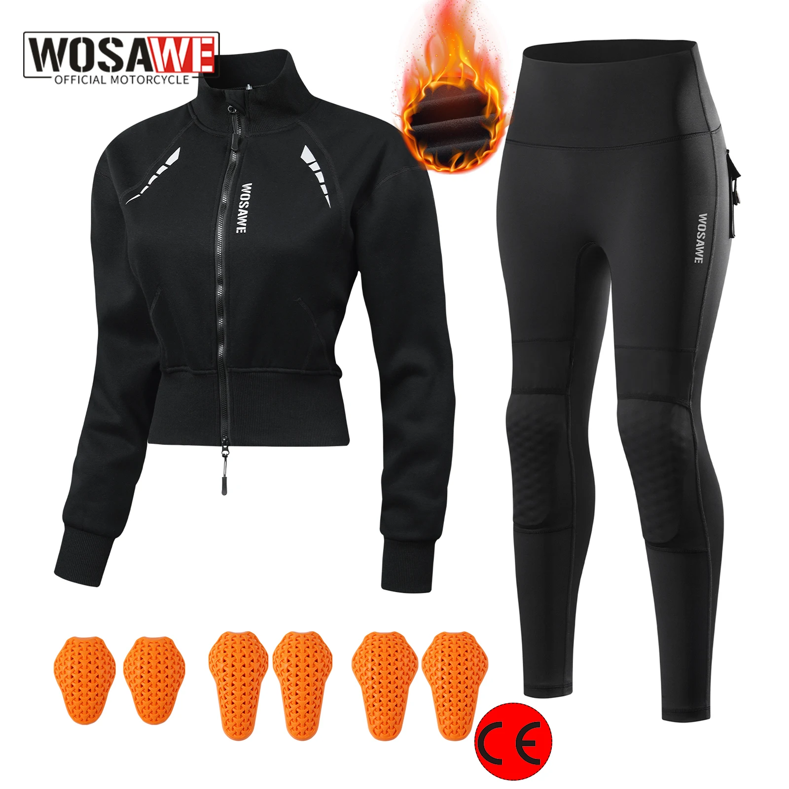 

WOSAWE Women Winter Warm Motorcycle Jacket Pants Set with Removable Pads Soft Protective Gear CE Certified Moto Racing Clothes