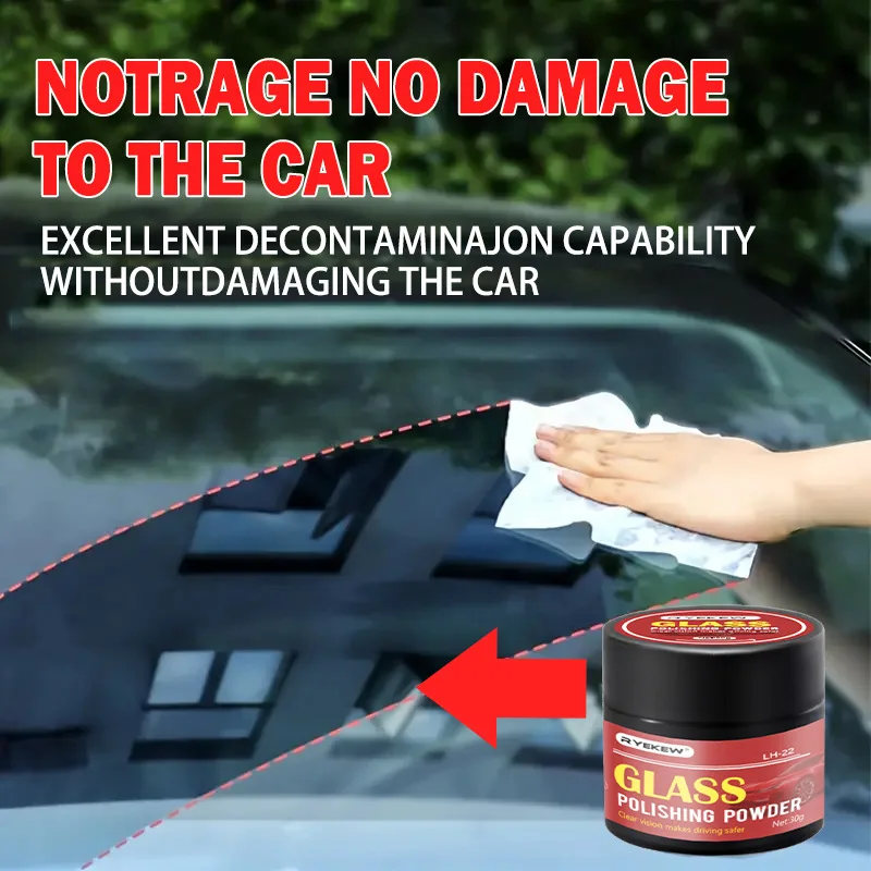 Car Glass Polish Compound Powder - Remove Scratches Water Spots Oil Film - for Windshield Windows Headlight - Non-Toxic Safe