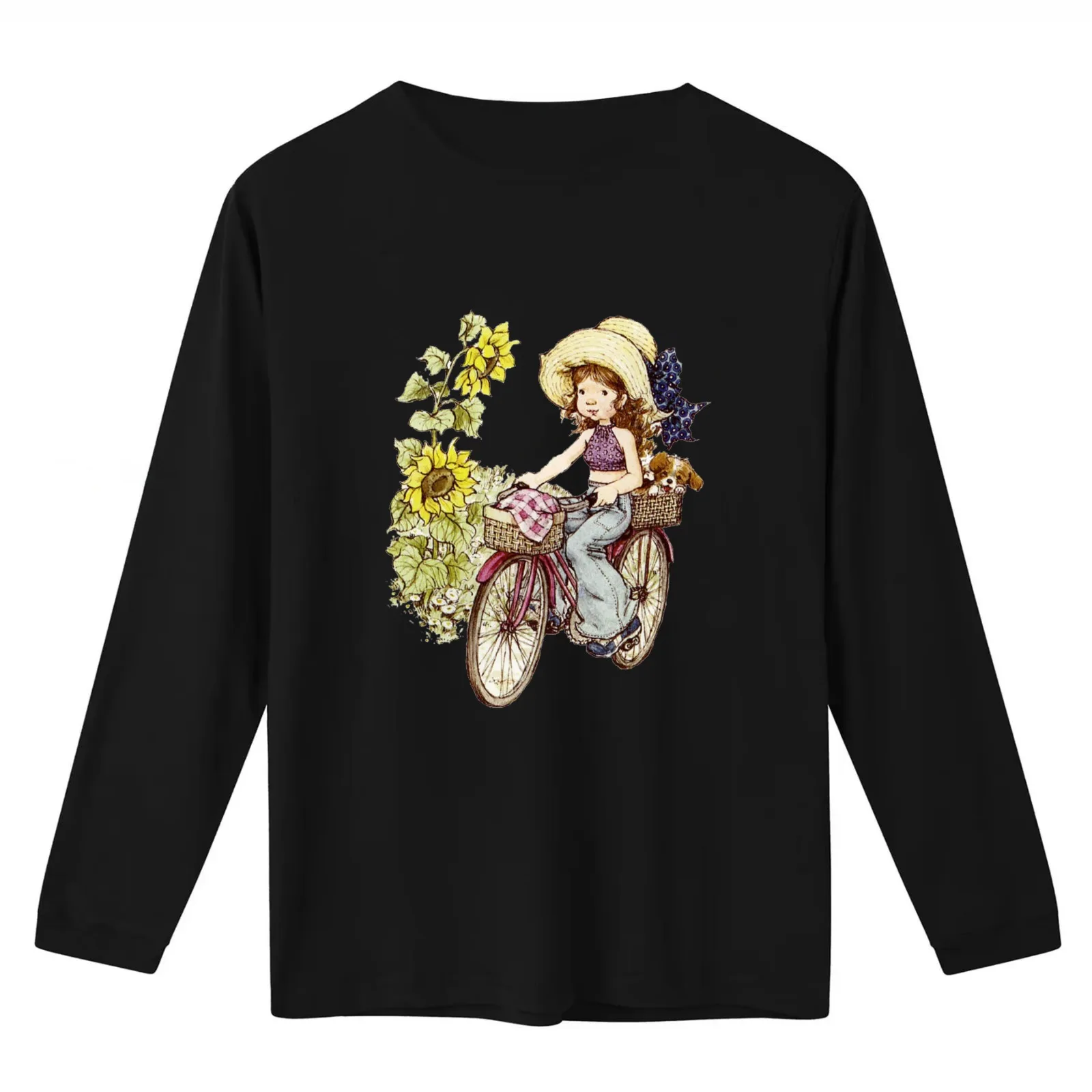 Sarah kay - Girl with bicycle T-Shirt Summer Casual Cotton Tee Oversized Streetwear Tops Vintage Graphic Print 100% Cotton