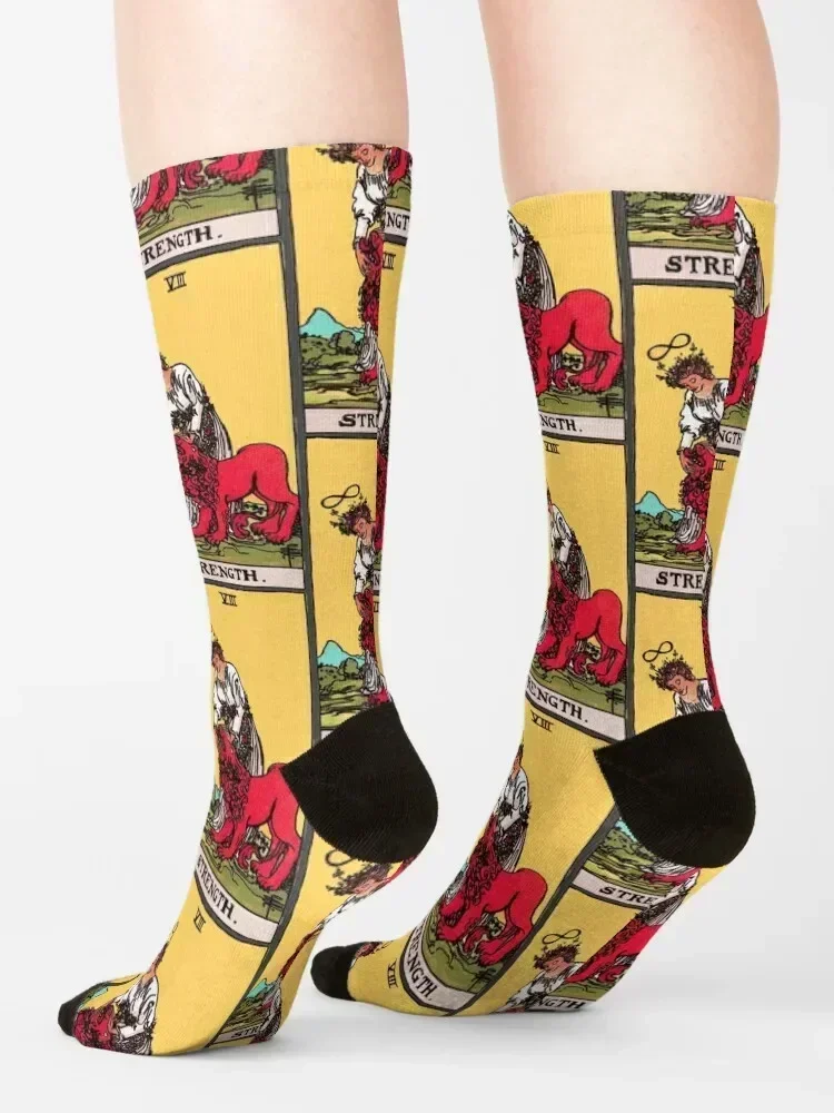 (High Quality) Strength -Rider Waite Tarot Card Socks funny gifts men cotton high quality hiking hockey Socks For Men Women's