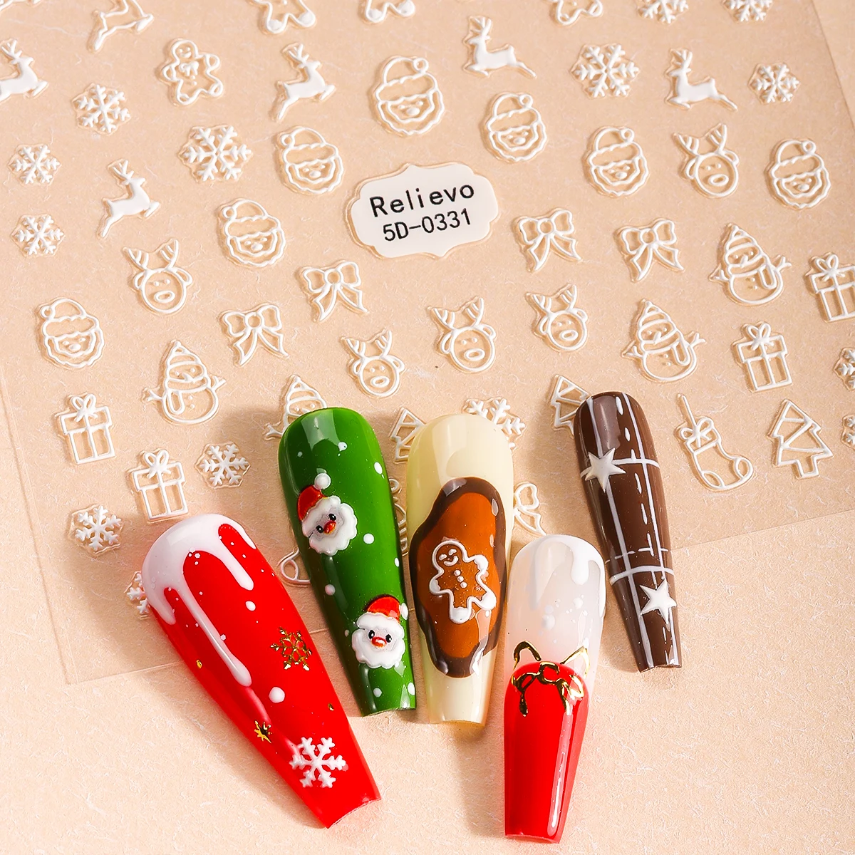 Autocollant de noël pour Nail Art, 2 pièces, flocon de neige 5D, bonhomme de neige, père noël, élan, décalcomanies auto-adhésives pour décoration de manucure à faire soi-même