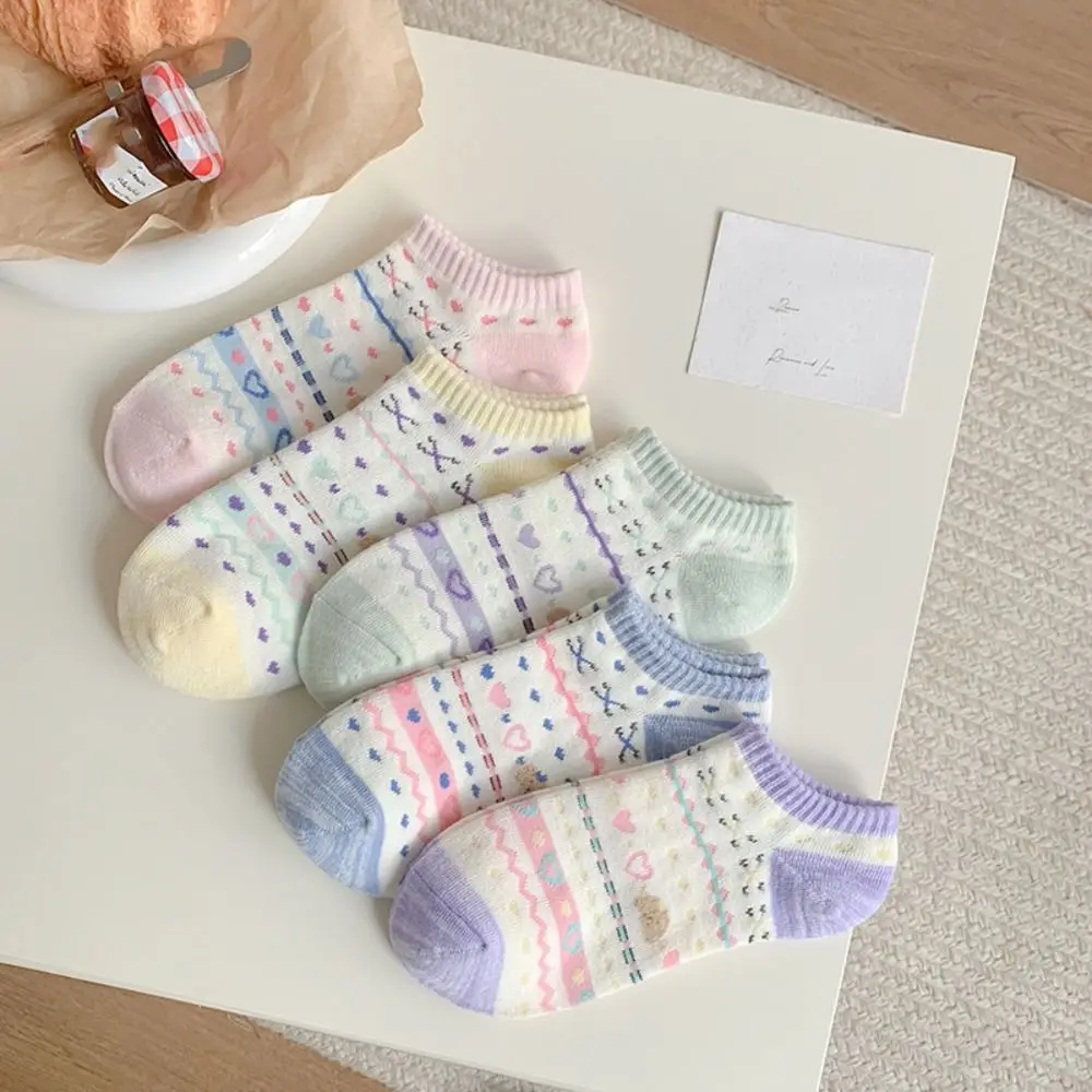 

5Pairs Soft Candy Color Heart Short Socks Ins Style Breathable Sweet Ankle Socks Female Hosiery Lolita Socks Women Girl