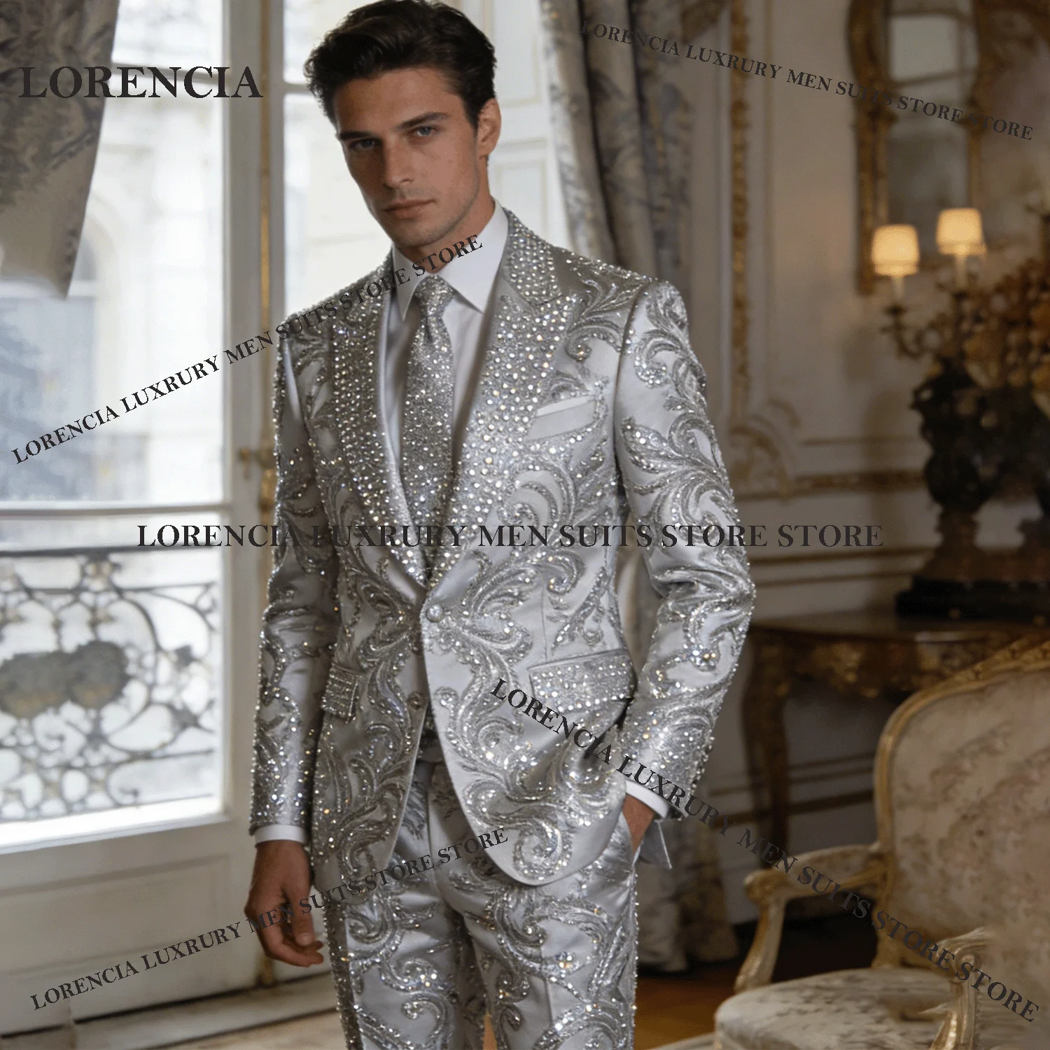 Handsome Customized Men Diamond Design Suits Fashion Wedding Tuxedos Elegant Slim Ropa hombre 2 Pieces Sets Groom Male Blazers