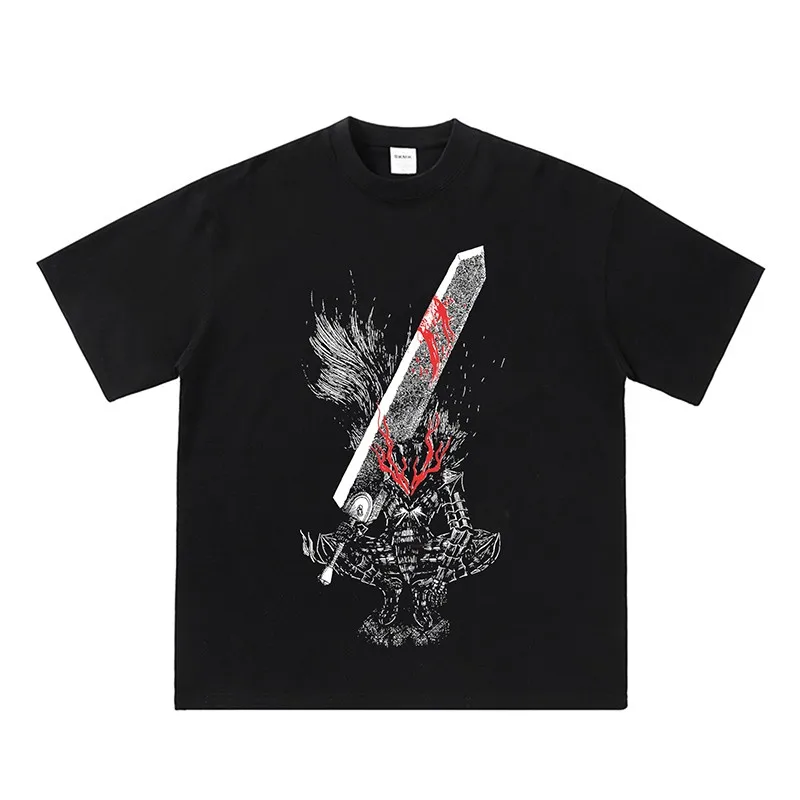 2025 tiempo completo 220G pesado puro algodón Berserk Legend colección camiseta 250G algodón pesado impreso pantalón corto Casual manga Tops camisetas