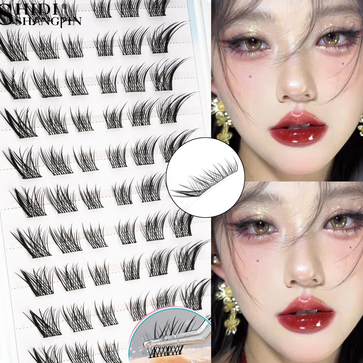 Auto-adesivo cílios postiços sexy raposa olho extensão final alado fofo natrual macio sem cola necessário maquiagem diy lash clusters