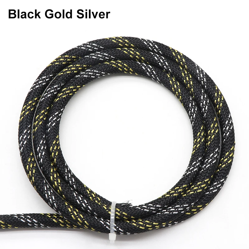 1~50m Black Gold Silver PET Braid Sleeve 2/4/6/8/10/12/14/16mm High Density Snake Skin Cable Wrap Sheath For Electric Cables