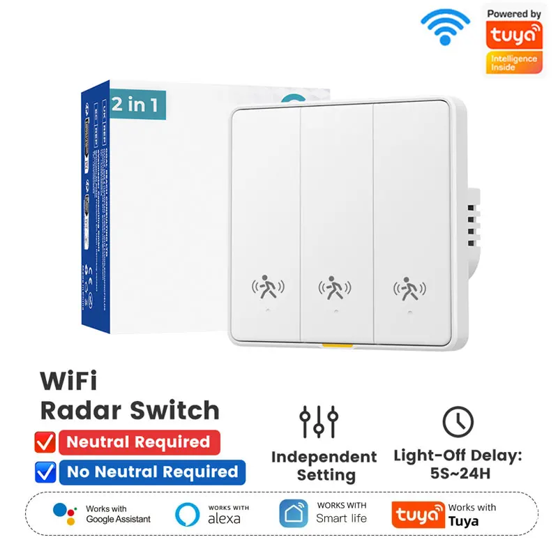 

Tuya WiFi Radar Motion Sensor Smart Switch Human Presence MmWave Detection Smart Wall Light Switch Work With Alexa Google Home