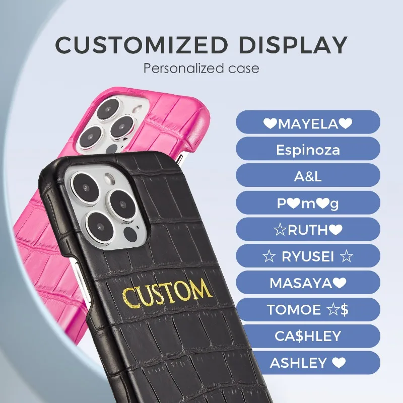 DIY Custom Leather Phone Case for IPhone Personalized Name Crocodile Gold Letter Luxury Case for IPhone 15 14 13 12 11 Pro Max