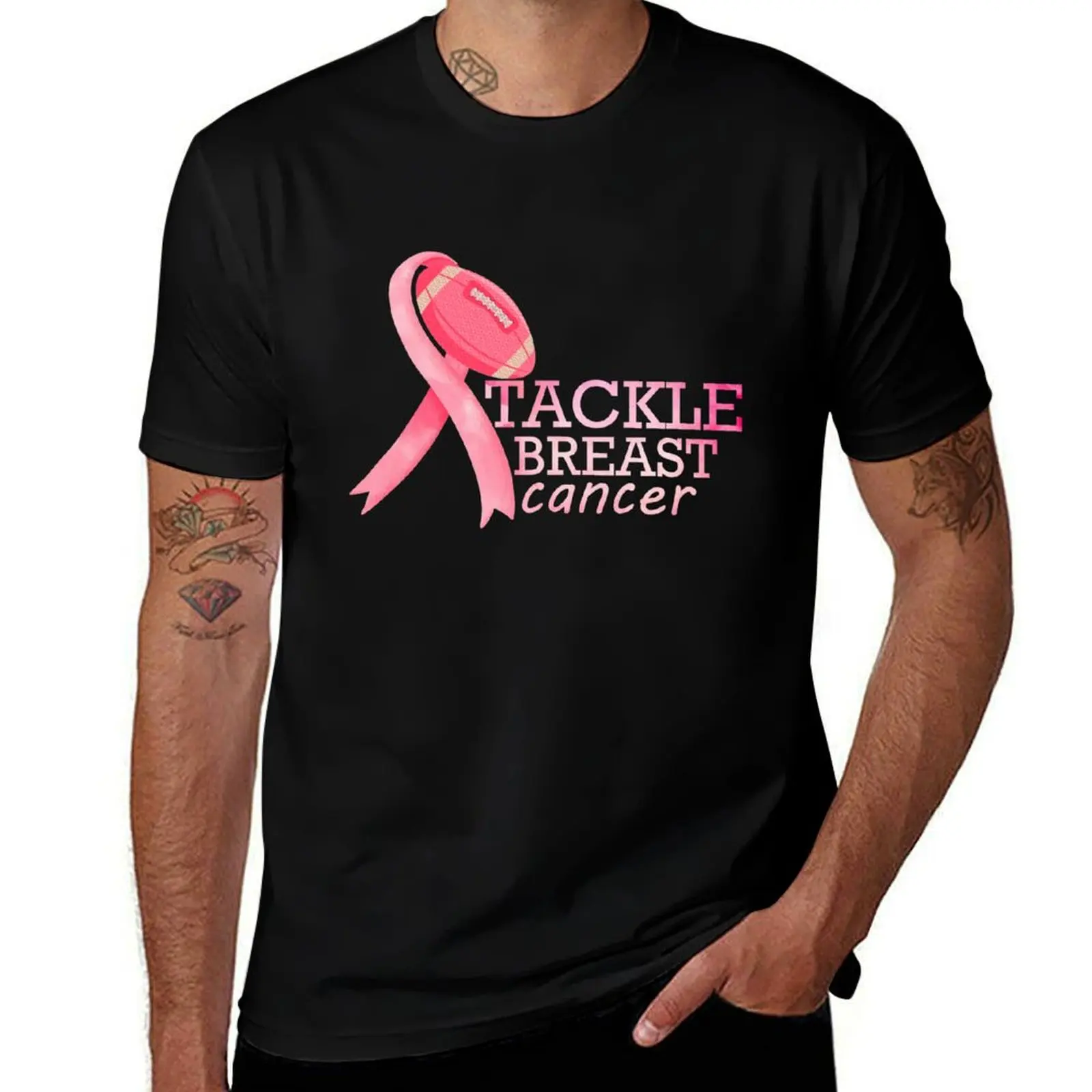 Tackle Breast Cancer Awareness Pink Ribbon Football T-Shirt shirts graphic sublime cotton graphic tees mens t shirt