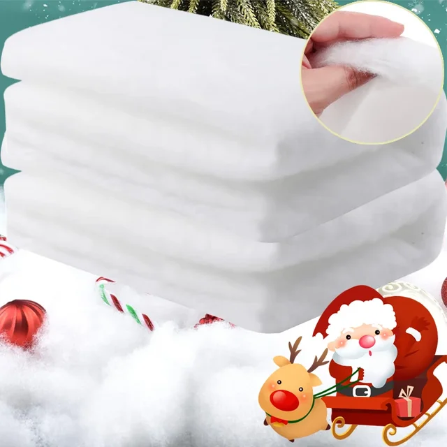 Artificial White Snow Cotton Christmas Fake Snow Fluffy Fiber Stuffing Snow Blanket Roll Xmas Tree Backdrop Covering Party Decor 3