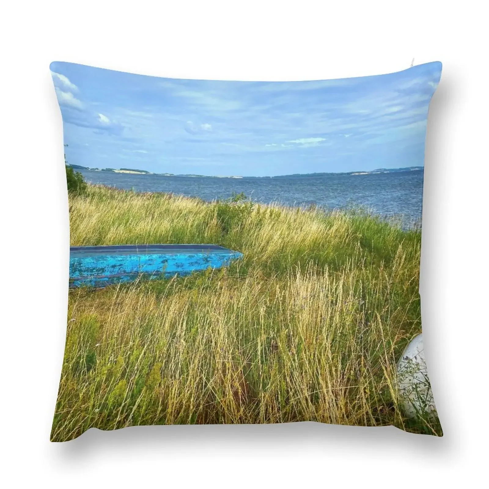 Old, blue, wooden boat on the beach along the Baltic Sea Throw Pillow Decorative Sofa Cushions Christmas Pillowcase Anime pillow