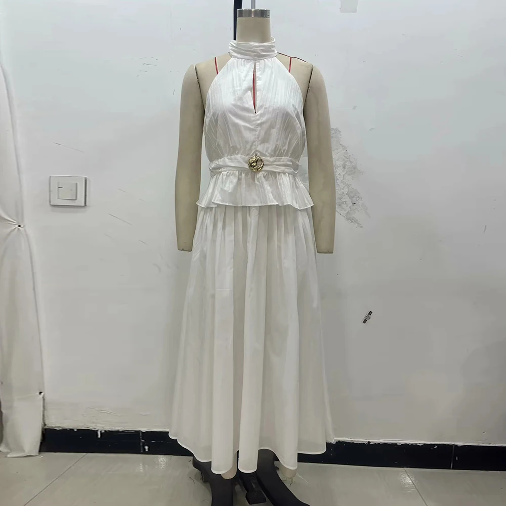 TWOTWINSTYLE Solid Two Piece Set for Women O Neck Sleeveless Top High Waist Temperament Skirts Female Fashion New