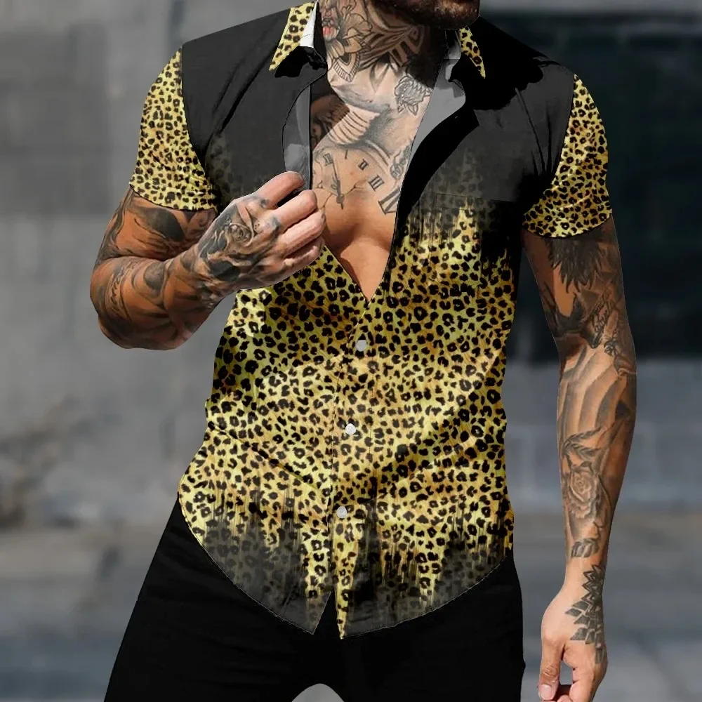 

Casual Hawaiian Shirt Short Sleeve Vintage Shirt Leopard Harajuku Y2k Tops Fashion Clothes Gothic Streetwear Summer Men's Shirts