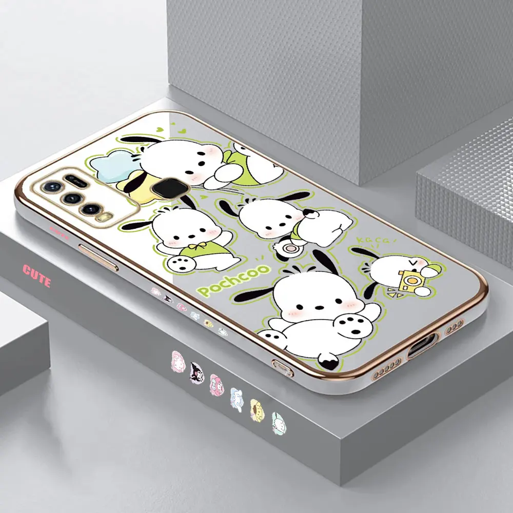 Cartoon Cute Pochacco Plating Case For Motorola Moto G60 G53 G52 G50 G40 G30 G22 G10 G9 G8 E20 E7 E7I E6S Power Plus Play Cover