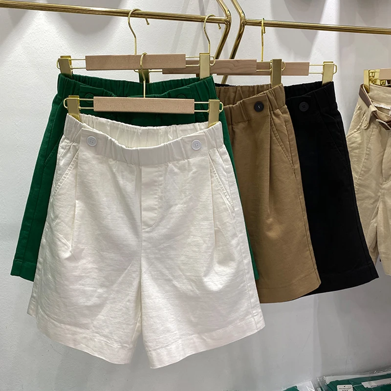 فضفاض واسع الساق القطن الكتان ort السراويل النسائية عالية الخصر ركاب Sle غير المتماثلة النسخة الكورية عارضة orts #3