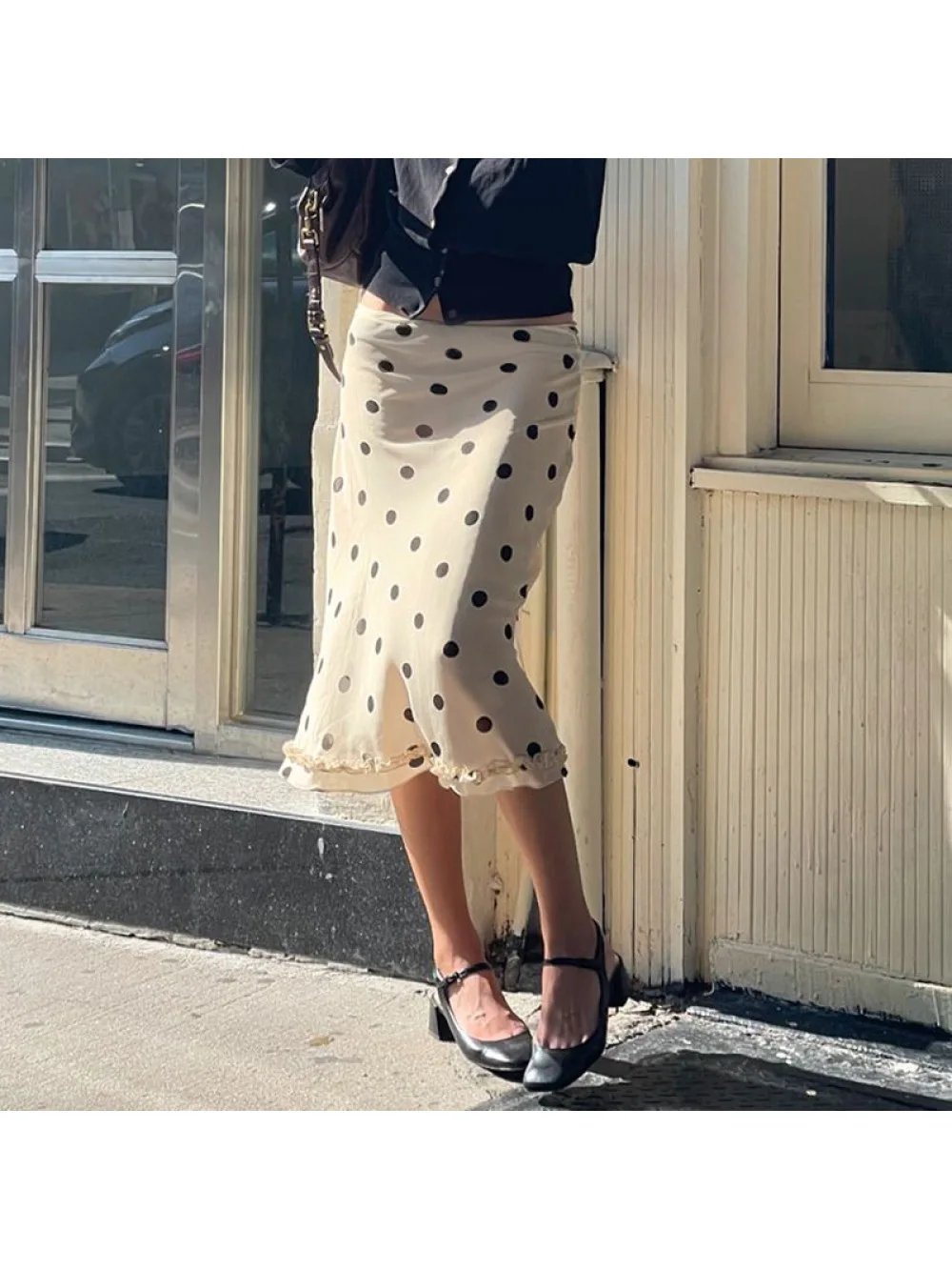 New Temperament Wave Point Contrasting A Line Mid Length Skirt Sweet Mushroom Edge Spicy Girl Stylish Half Skirt