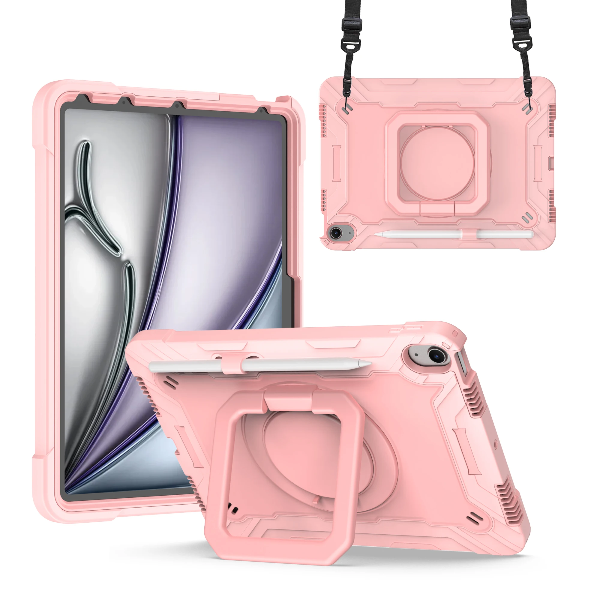 

360 Rotating Case Universal for iPad Air 11 2025 M3 2024 M2 Air 4 5 10.9 2020 2022 Armor Stand Cover With Handle Grip Neck Strap