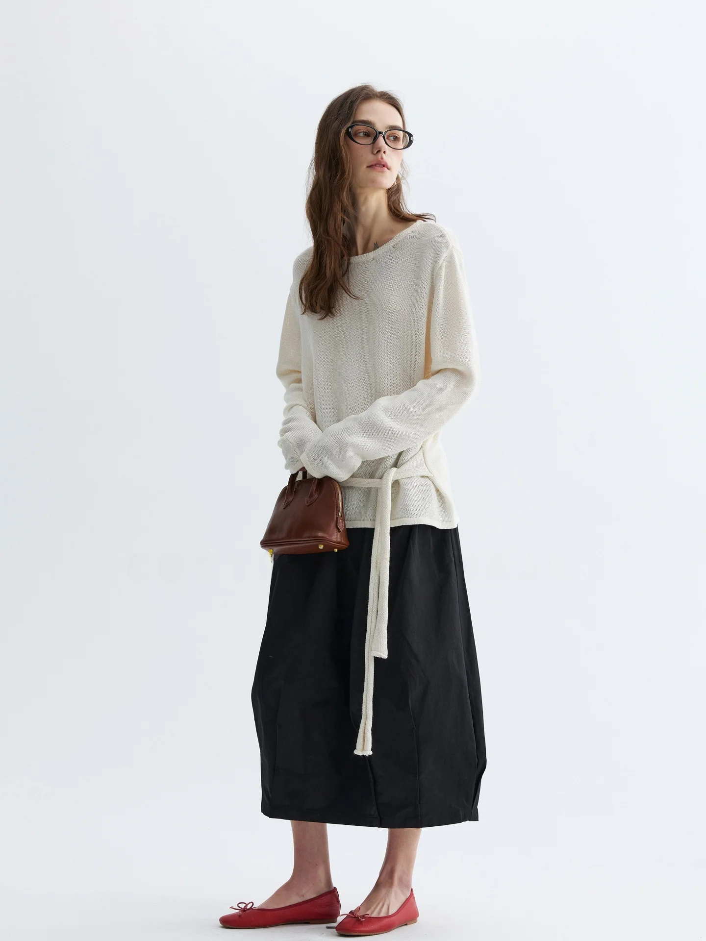 

VAJE Spring 2026 Chic Korean Style Knitted Top And Half Skirt Two-Piece Set Breathable Cotton Long Sleeve round Neck Loose Fit