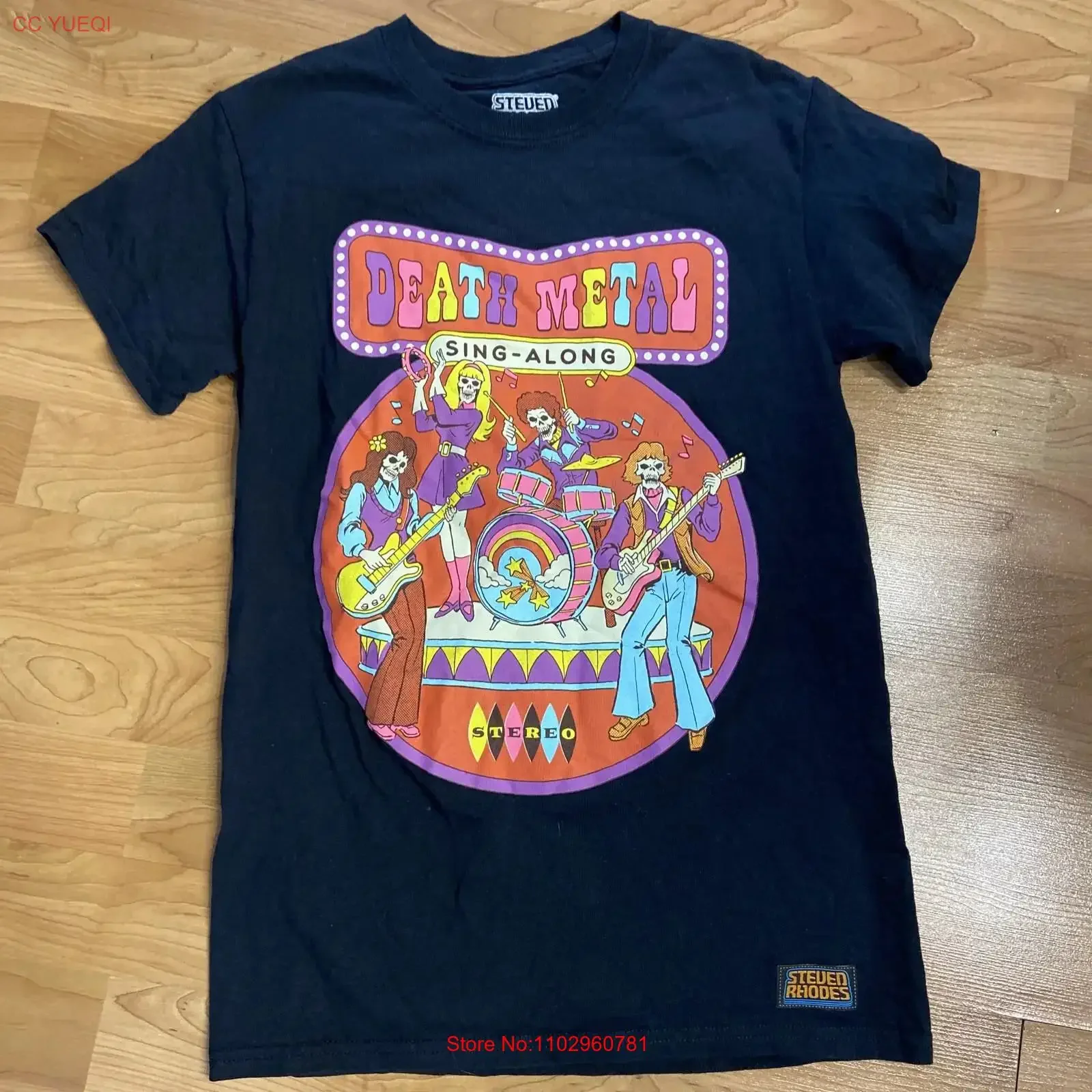 T-shirt Death Metal Sing Along pour hommes, noir, taille S, Steven Rhodes Skull Band Stereo, streetwear vintage délavé, vêtements de créateur doux