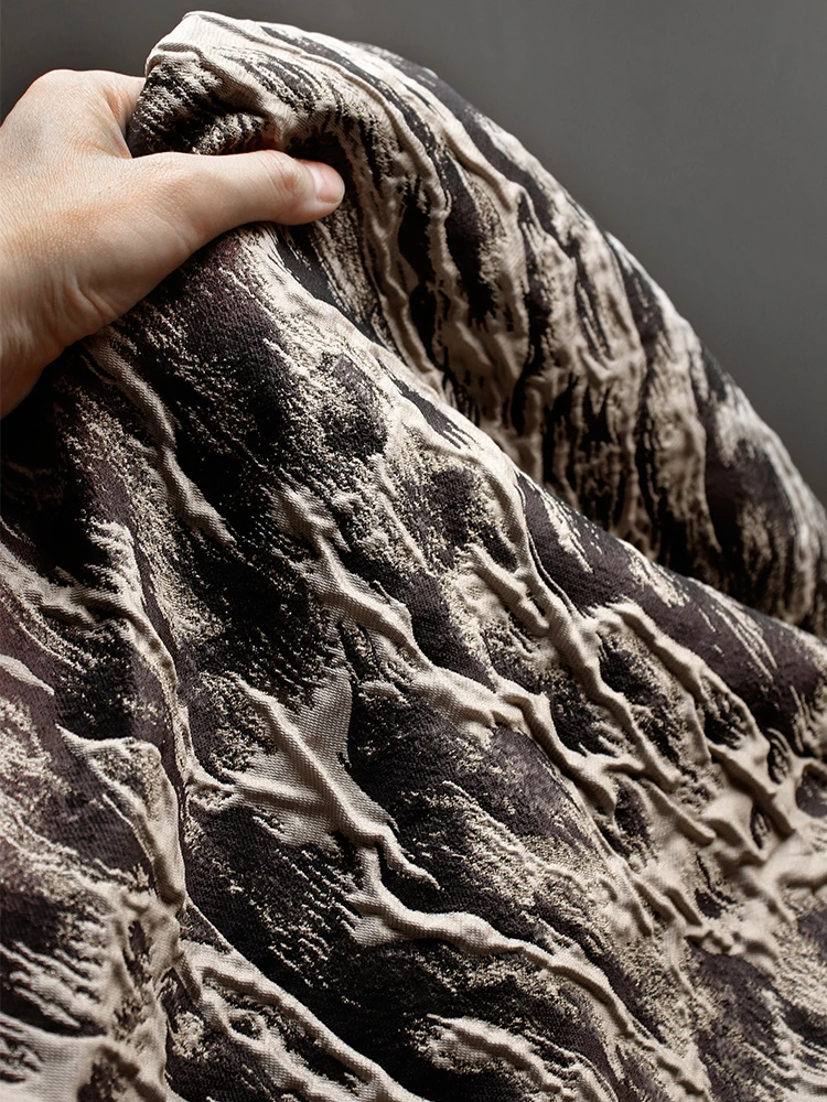 Niche Creative Three-Dimensional Texture Double-Sided Jacquard Fabric Brown Retro New Chinese Clothing Designer