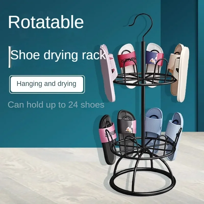 Household Multifunctional Rotary Shoe Drying Rack with Multiple Layers and Iron Hooks for Outdoor Shoe Storage and Drying