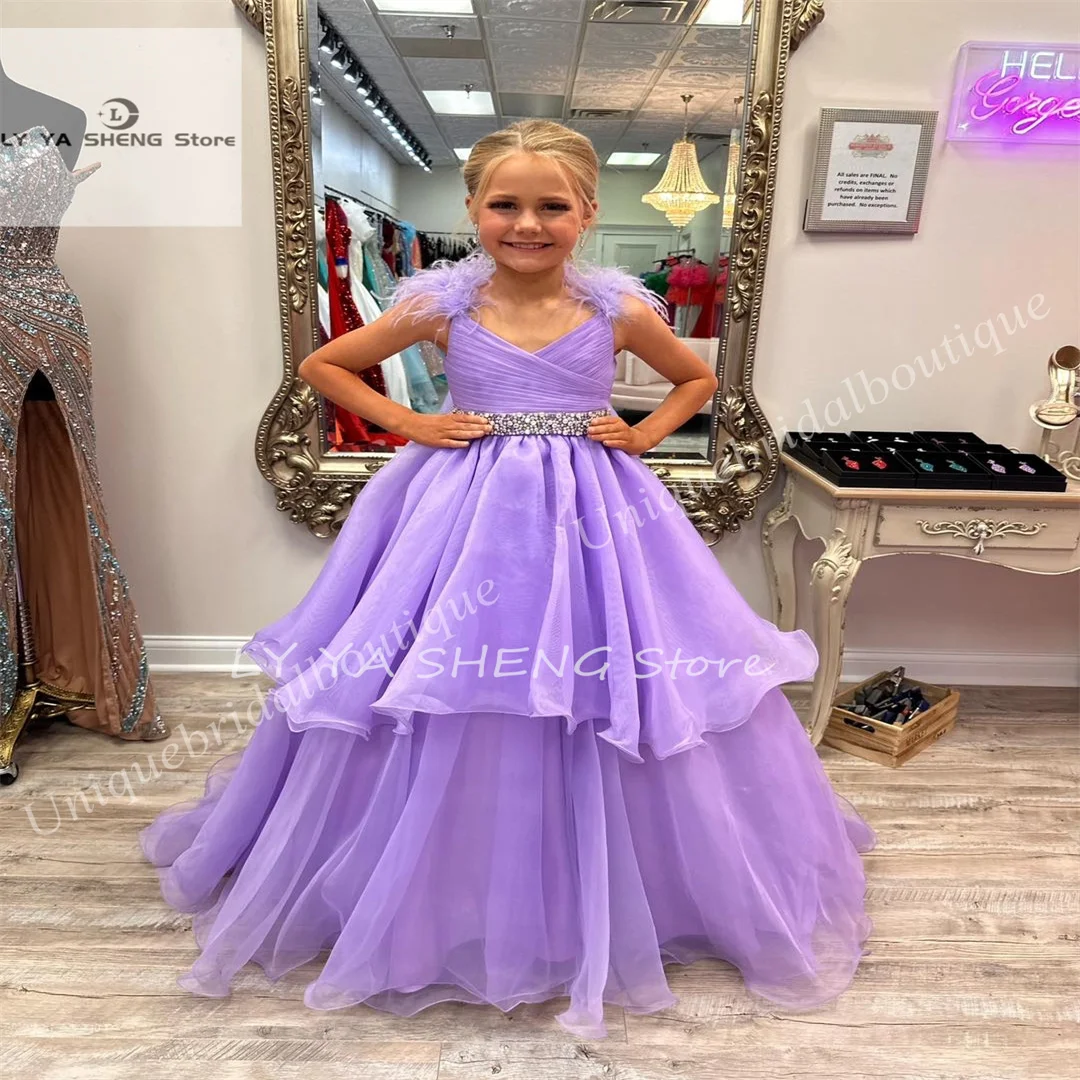 Neue weiße Blume Mädchen Kleid Kristalle Federn Organza kleines Kind Geburtstag formelle Party Kleid Kleinkind Teenager preteen winzige junge jun