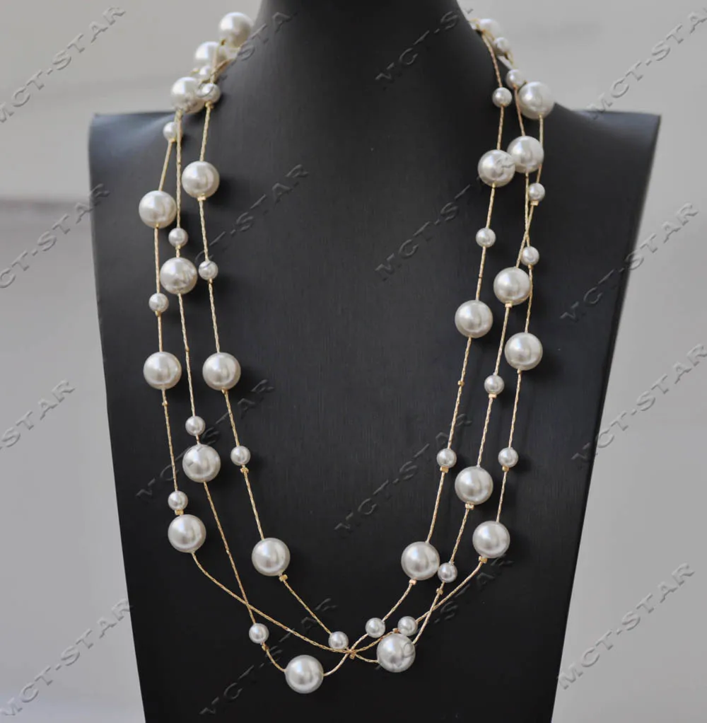 

MTC·STAR Z13397 68" 12mm Round White Shell Pearl Chain Necklace Custom Jewelry