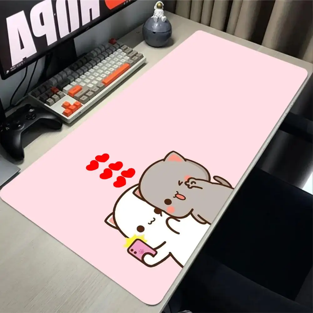 Peach cat Mouse Pad XXL carpet Mousepad Anti-slip Rubber mouse mat Computer Gamer Desk Mat Stitched Edge Large Gaming Mousepad