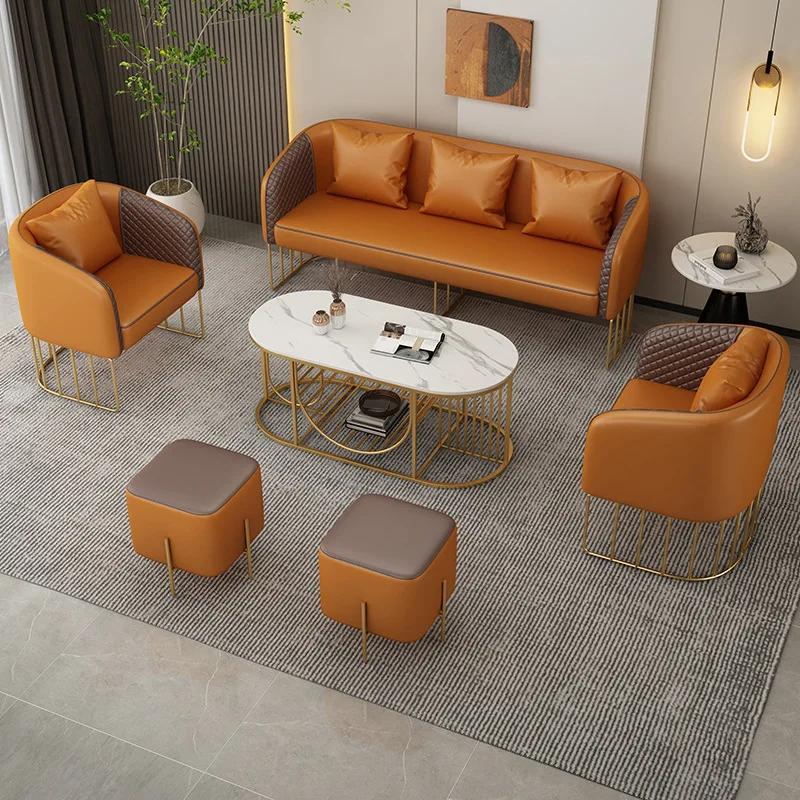 

Nordic Hotel Sales Office Negotiation Reception Sofa Office Sofa Combination Milk Tea Cafe Table and Chair Booth