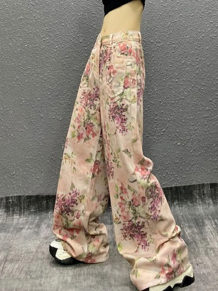 

Y2k American Loose Slim Women Jeans High Waist Pink New Straight Pants Female Chicly Fashion Street Casual Woman Jeans