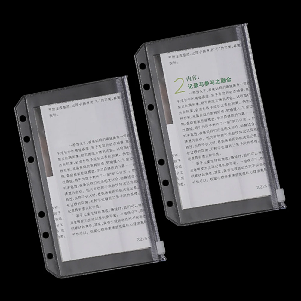 20pcs A6 Loose Leaf Bags Binder Pocket PVC Clear Home Office For Bill Money Waterproof Cash Envelopes With Zipper 6 Holes Cards