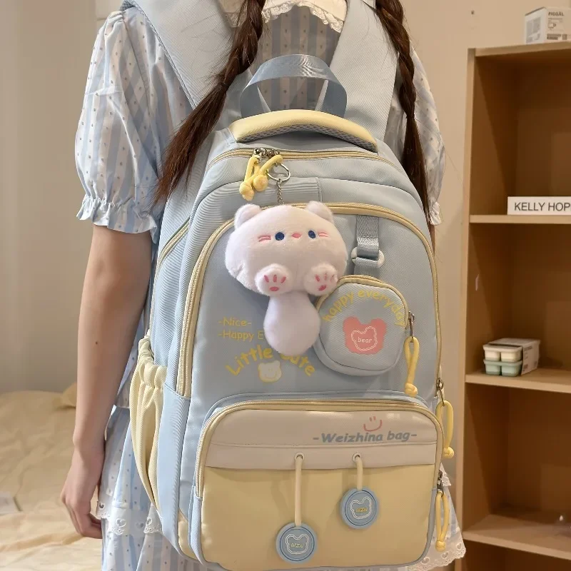 

Женский милый мультяшный рюкзак с подвеской и несколькими отделениями, регулируемые ремни на молнии, повседневное повседневное использование