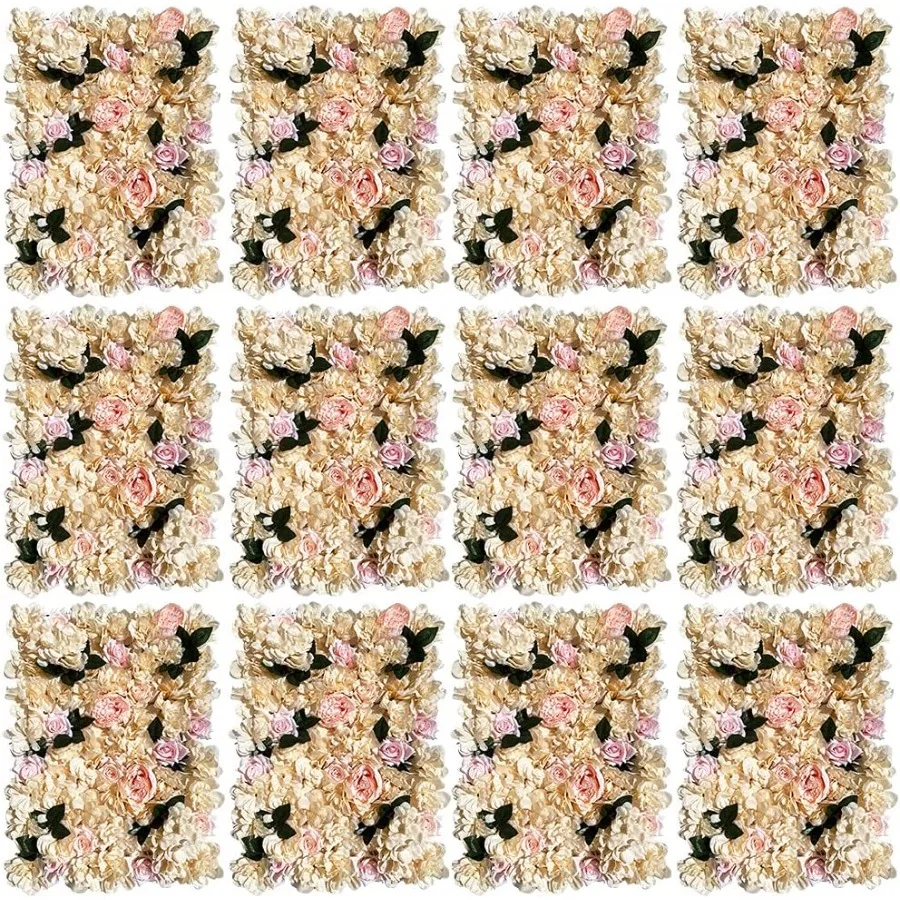 

12 упаковок стеновых панелей с искусственными цветами 24 x 16, искусственная гортензия цвета хаки и розы, фоновые панели с искусственными цветами для свадебной вечеринки