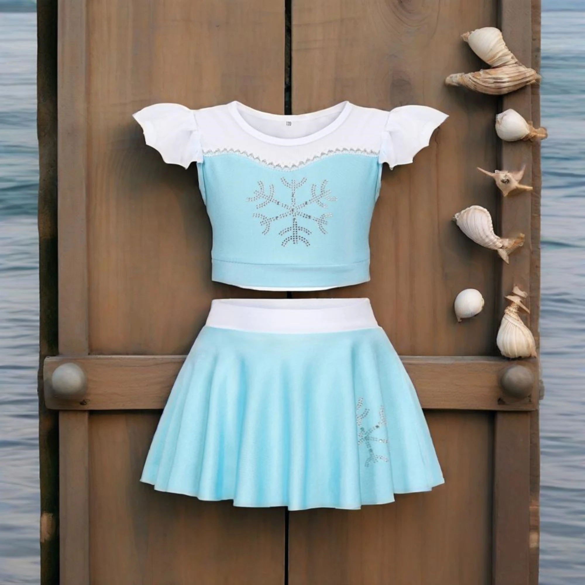 

Elsa BLue Cute Swimsuit For Girls Baby Princess Swimwear BikiniWomen'S Two-Piece Children'S Clothes Beach Trunks Wreath Set