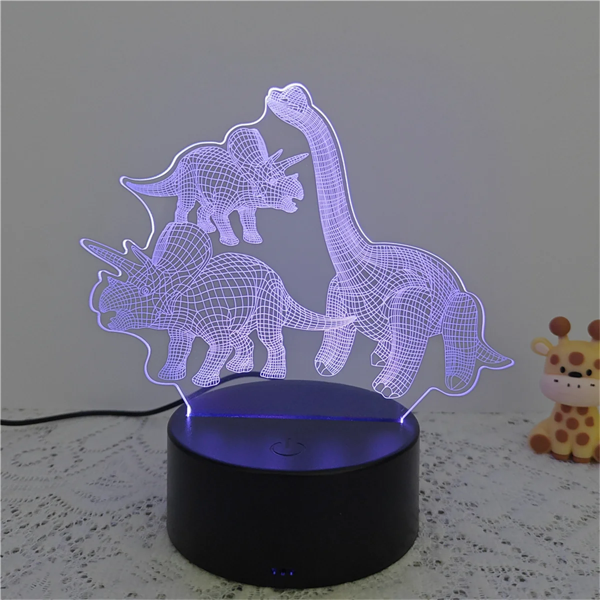 1pc Three Dinosaurs 3D Night Light, 3D Optical Illusion Lamp With Touch, 7-Color Changing Ambient Light For Bedroom