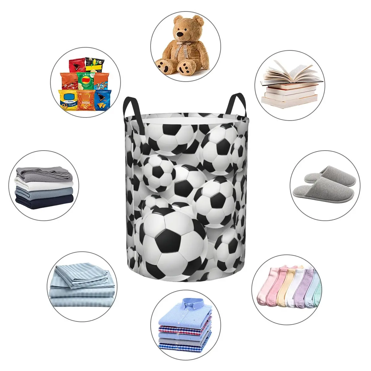 Custom Cool Soccerly Footbally Print Laundry Basket Foldable Large Clothes Storage Bin Baby Hamper