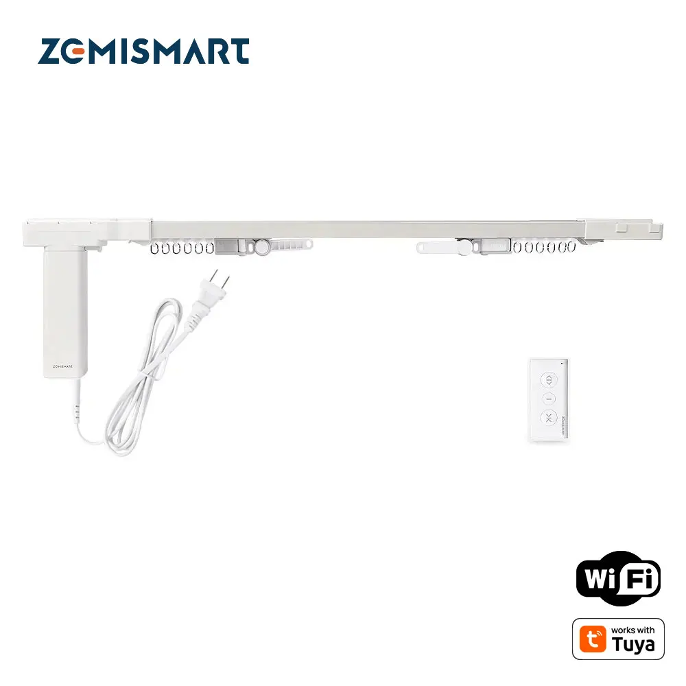 Zemismart WiFi Electric Curtain Motor with Splicing Track Beltless Design Work with Tuya Alexa Google Home RF Remote Control