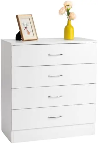 White 4 Drawer Dresser, Modern Small Chest of Drawers | Compact Dresser Chest with 4 Storage Drawers, Multipurpose