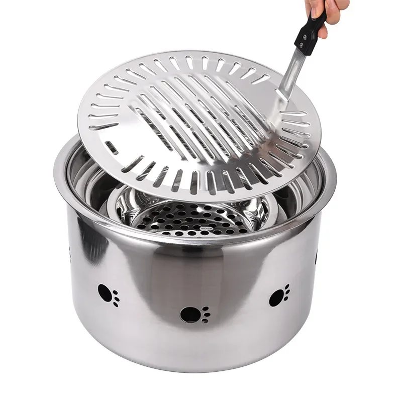 Portable Stainless Steel Charcoal BBQ Grill Outdoor Camping Barbecue Stove Detachable Baking Pan Eco Friendly Carbon Oven for