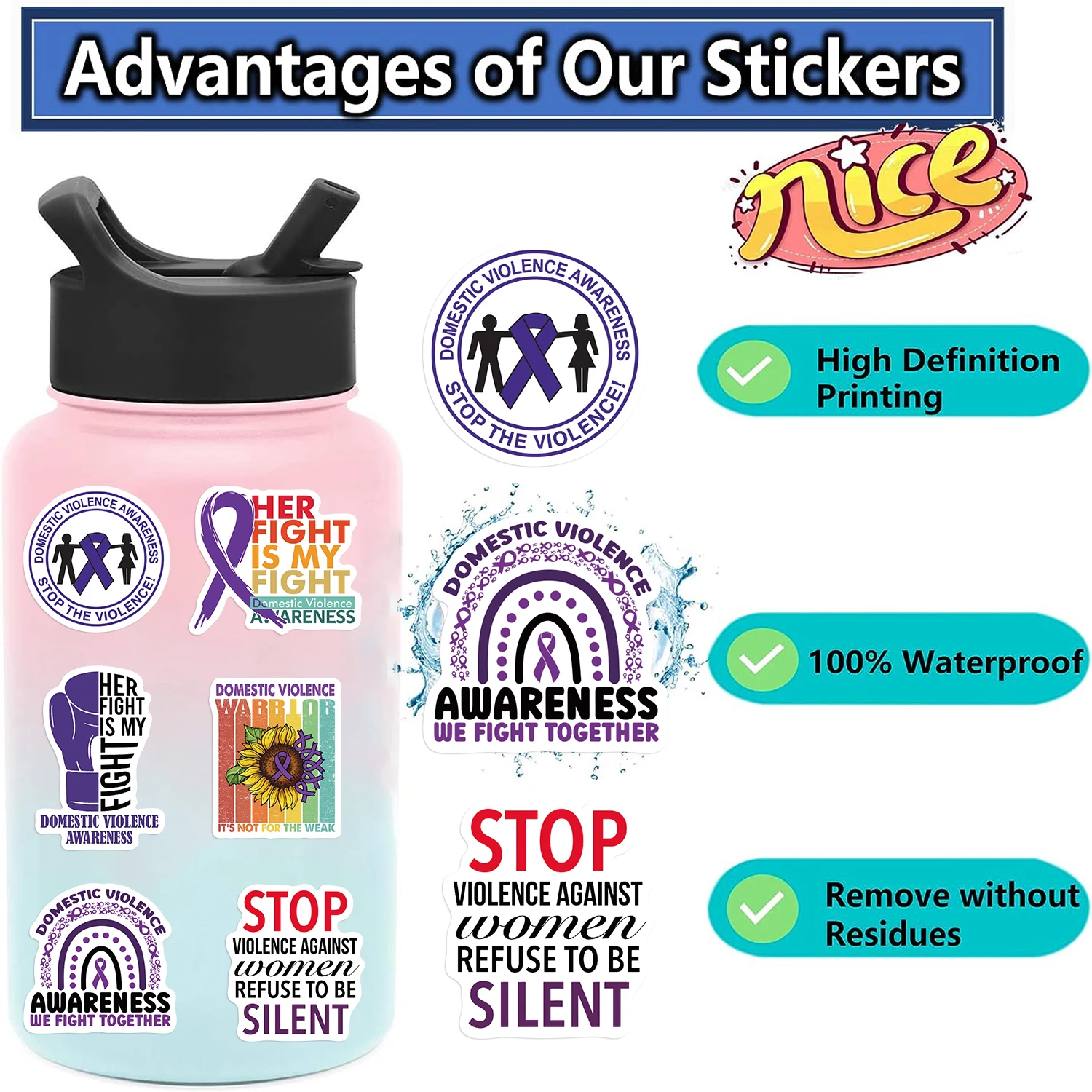 50Pcs Fight Domestic Violence Slogan Stickers Graffiti Personalized Decoration For Guitar Laptop Luggage DIY Waterproof Sticker