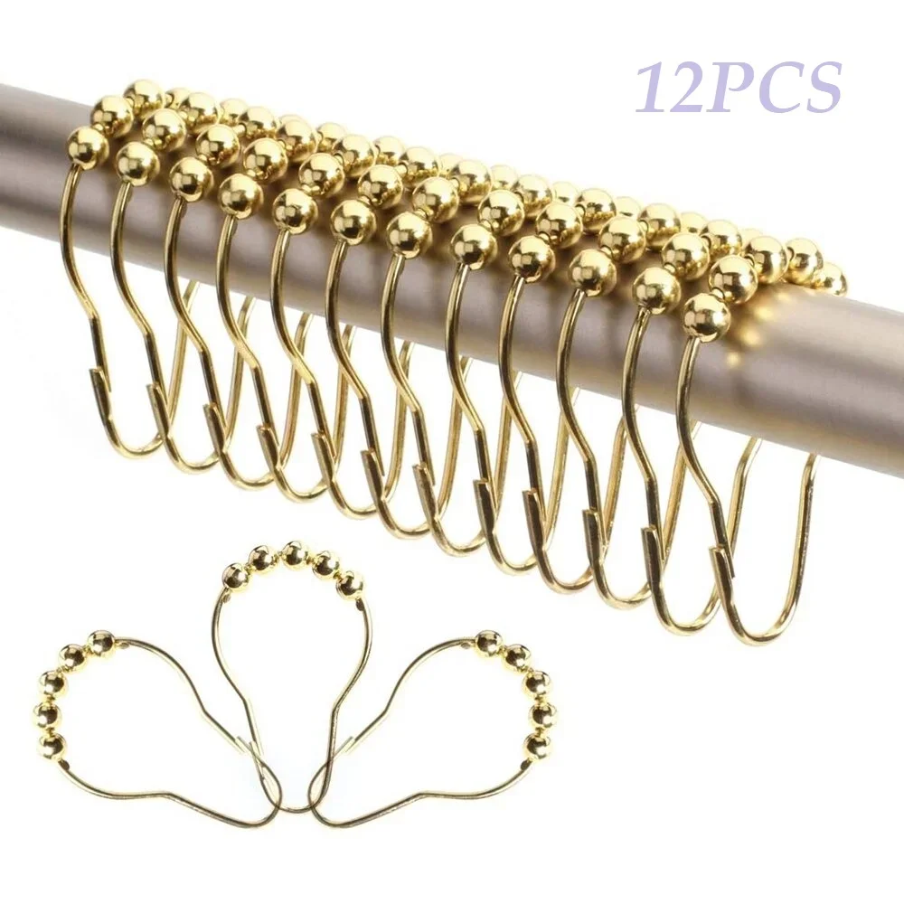 12Pcs Vorhang Stangen Dusche Stange Haken Aufhänger Splitter Farbe Eisen Material Ring Bad Drapieren Schleife Verschluss Vorhänge Badezimmer