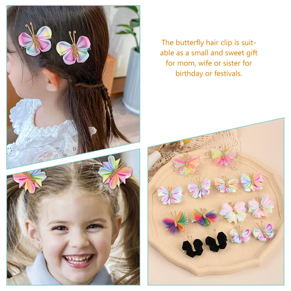 

7pcs Butterfly Hair Accessories Fabric Wings Alloy Body Durable Girls Hairpins Colorful Wedding Party Hair Decoration Clips