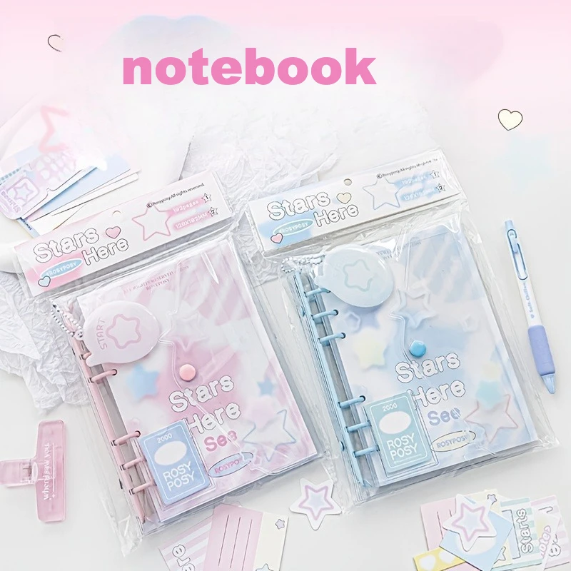 Cute Celestial Star Notebook Envelope Style Binder 96 Sheets Page Stickers Hanging Charms Aesthetic Handbook School Scrapbook