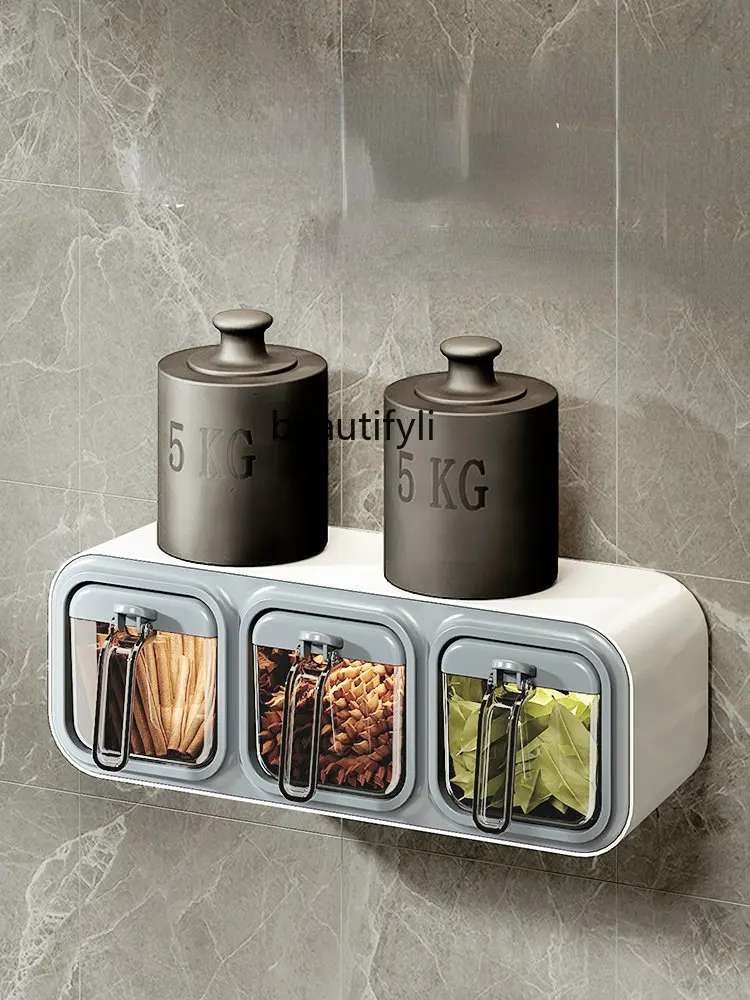 

Seasoning Box Home Wall Mount Salt Seasoning Jar Storage Box Kitchen Special Combination Set Chili Salt Aginomoto Bottle