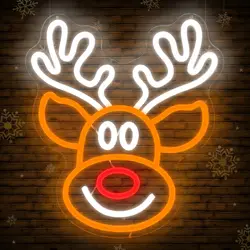 Christmas elk LED neon sign, dimmable LED neon light suitable for bedroom gifts, living room, winter family parties, 5V USB
