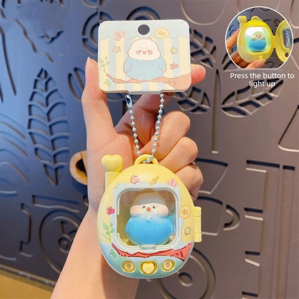 Cute Mini Parrot Keychain Retro Television Press Flash Light Up Pendant Bag Charm Pet Lovers Birds Doll Keyring Birthday Gifts