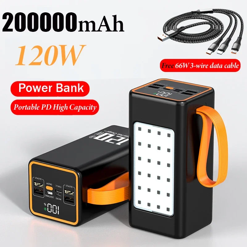 Imagem -02 - Banco de Potência de Carregamento Super Rápido com Grande Capacidade 120w 200000mah Luz Led Externa Adequado para Iphone Xiaomi Samsung Novo